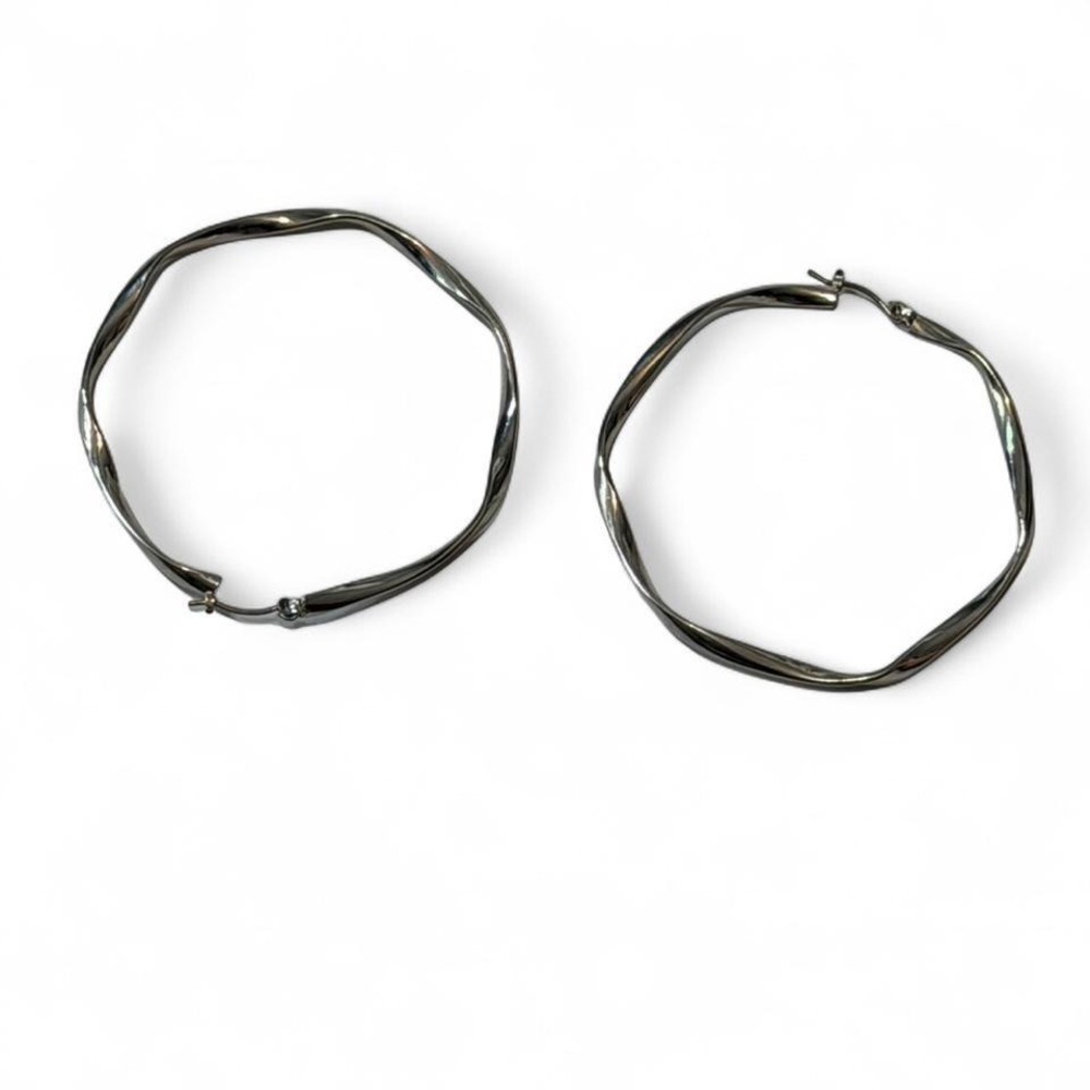Silver Tone Wavy Hoop Earrings